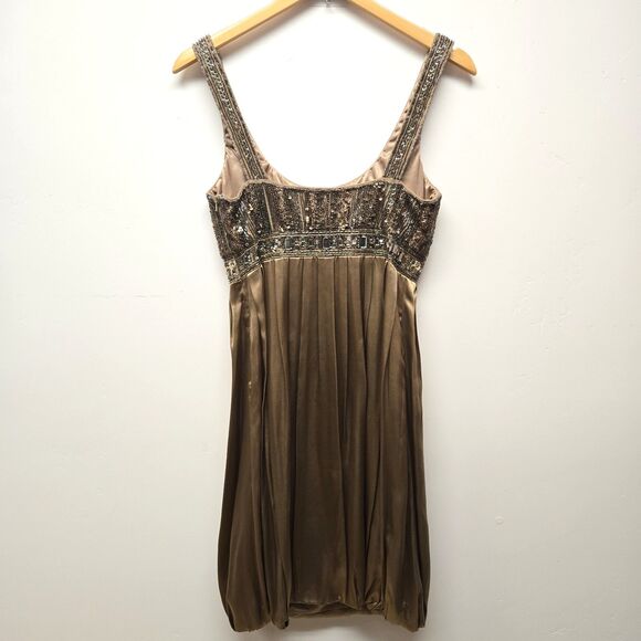 Sue Wong Dress Womens 4 Brown Silk Sleeveless Sequin Bead Nocturne Cocktail Deco - Picture 2 of 13